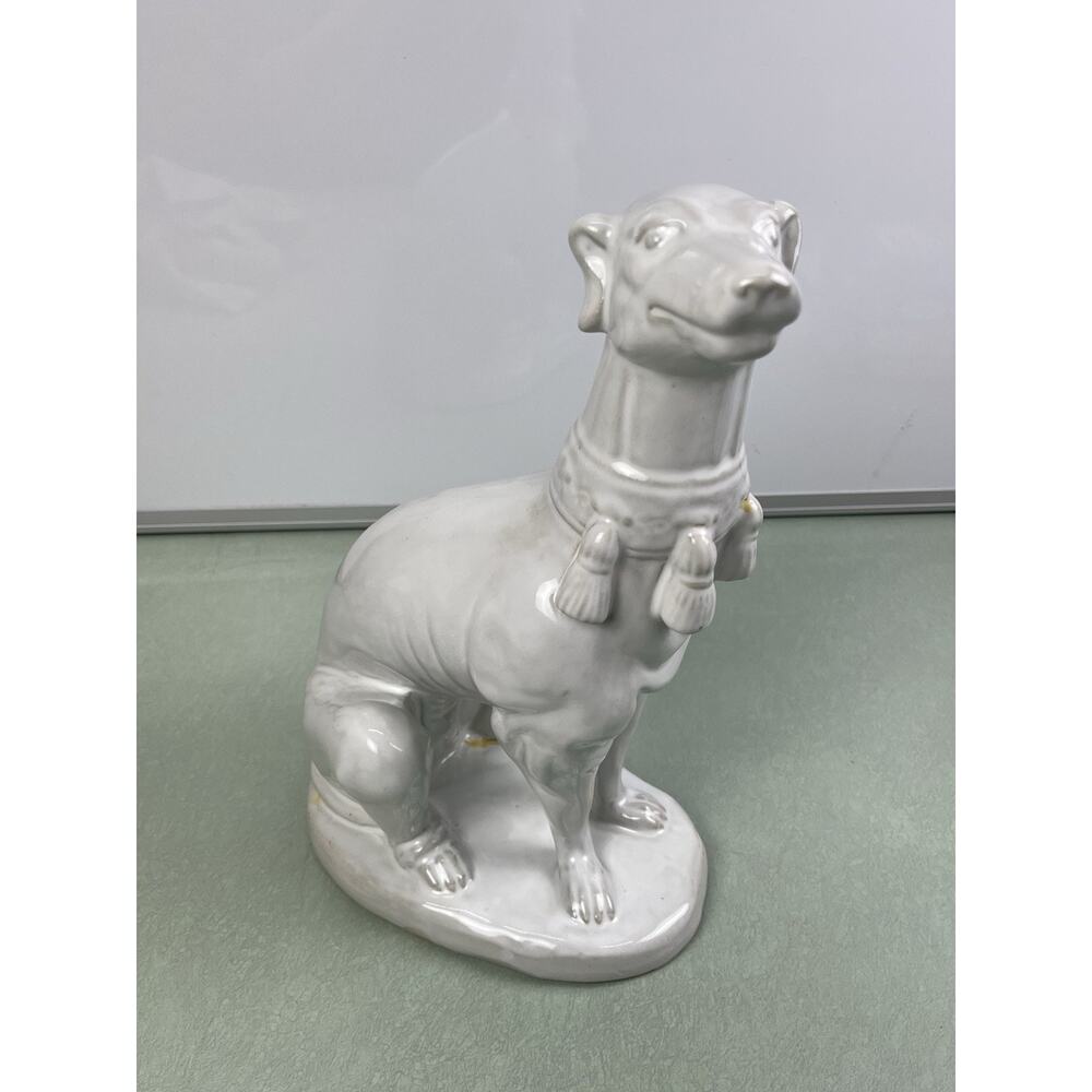 Vintage Italian Majolica Dog Figurine Blanc De Chine Labrador Pointer Statue